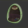 Egg Shaped Modern Leisure Chair With White Exterior Brown Cushion Blue Base