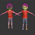 Cartoon Boy Character Front And Back Views With Red T-Shirt Blue Jeans And Red Shoes