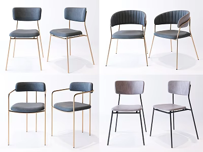 Modern Dining Chairs With Various Styles Gray Upholstery And Gold Black Legs 3d model
