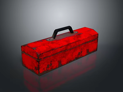 Red Rectangular Metal Toolbox with Black Handle and Worn Surface for Daily Use 3d model