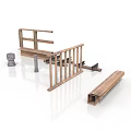 Wooden Train Station Platform Structural Components With Railings Bench And Posts