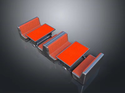 Modern Dining Table Set With Orange Wooden Tops And Sleek Metal Frames 3d model