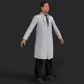 Man Wearing White Lab Coat Black Pants Tie With Arms Naturally Hanging Against Dark Background