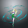 Anime Character Blonde Twin Tails Green Purple Outfit Holding Green Staff Blue Energy Vortex