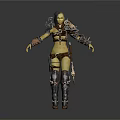 Fantasy Female Warrior Game Character With Green Skin And Leather Metal Armor Gear