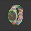 Stylish Modern Watch with Black Dial and Gold Hands on Silver Metal Strap
