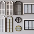 Casement Windows with Arched Round Rectangular Shapes and White Gold Black Frames 3d model