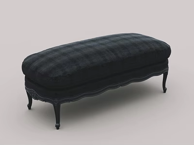 Black Plaid Upholstered Chaise Lounge With Carved Black Legs And Vintage Design 3d model