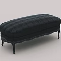Black Plaid Upholstered Chaise Lounge With Carved Black Legs And Vintage Design