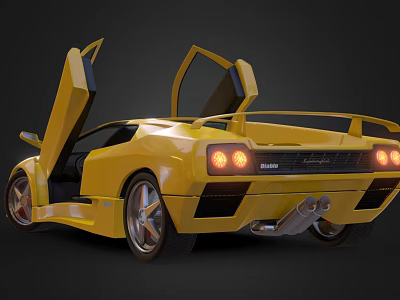 Yellow Lamborghini Diablo Sports Car With Scissor Doors Open Rear View 3d model