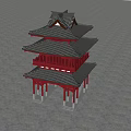 Chinese-style ancient building across the street 3d model