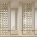 White Grid Pattern Room Divider With Decorative Motifs And Base Shelf 3d model