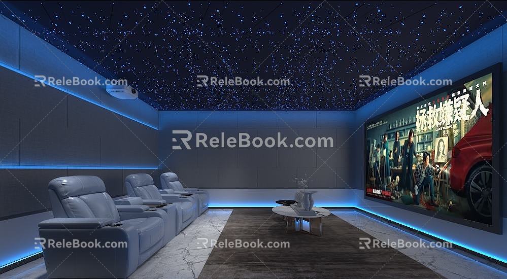 Video Room Private Cinema Movie-watching Hall Projection Room Star Sky Top Video Room Sofa Lounge Massage Chair Carpet Recreation Room 3d model