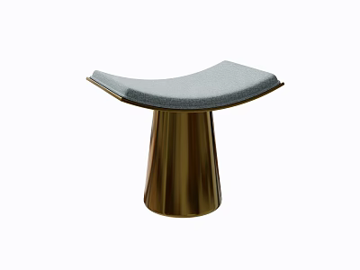Modern Minimalist Stool With Gray Cushioned Seat And Golden Cone Shaped Base 3d model