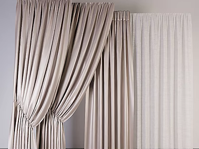 Elegant Beige Pleated Curtains With Draped Design And White Sheer Panels 3d model