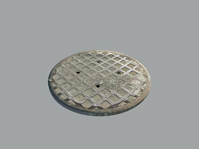Circular Metal Manhole Cover With Grid Pattern For Urban Road Infrastructure 3d model