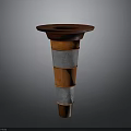 Red Brown And Silver Striped Traffic Cone With Round Top Base And Conical Shape
