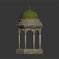Traditional Stone Gazebo Structure With Green Mossy Dome And Columns On Octagonal Base 3d model