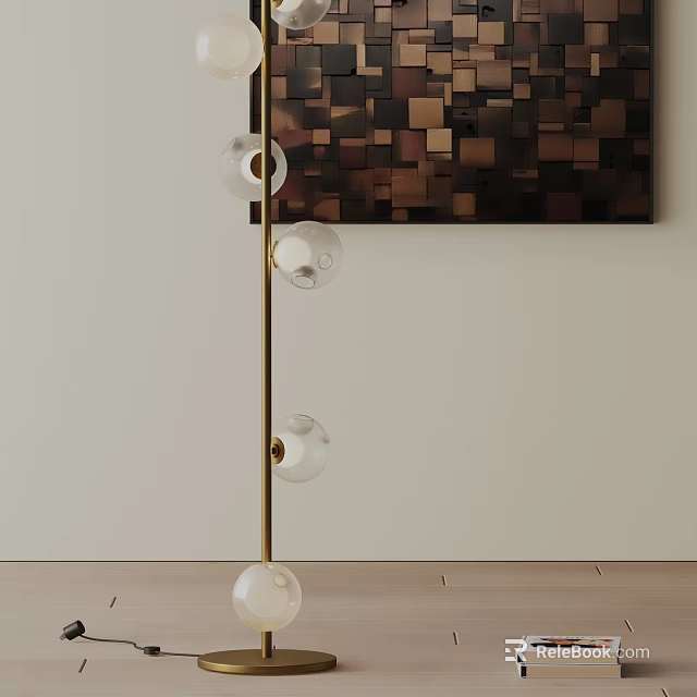 Modern Floor Lamp Featuring Golden Pole And Transparent Glass Bulbs By Geometric Wall Art 3d model 