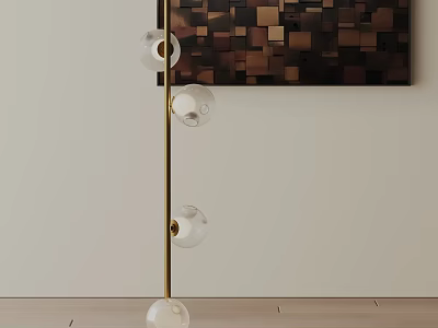 Modern Floor Lamp Featuring Golden Pole And Transparent Glass Bulbs By Geometric Wall Art 3d model