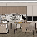 Modern Kitchen Interior Design With White Cabinets Marble Island And Dining Chairs