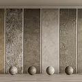 Natural Stone And Wood Panels With Various Textures Display On Wooden Floor With Spheres
