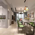 Modern Living and Dining Room Interior With Sofa Coffee Table Chandelier And Green Chairs