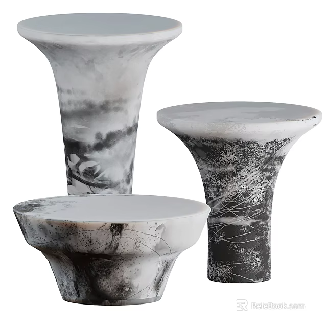 Modern Coffee Tables With Black And White Marble Texture Unique Conical Base Design 3d model