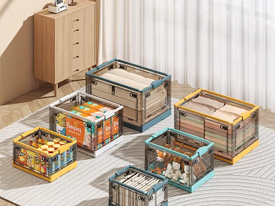 Colorful Transparent Storage Bins For Organizing Snacks Books And Clothes At Home 3d model