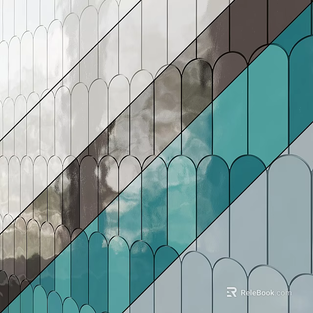 Decorative Stained Glass Wall With Arched Patterns And Color Gradients 3d model 