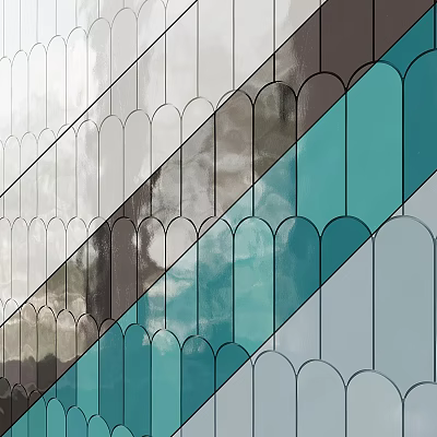 Decorative Stained Glass Wall With Arched Patterns And Color Gradients 3d model