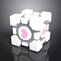 White Cube Structure With Pink Heart Shapes White Blocks And Circular Components On Black Background
