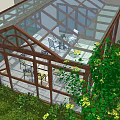 Luxury Villa Balcony With Glass Roof Wooden Frame Dining Table And Green Plants
