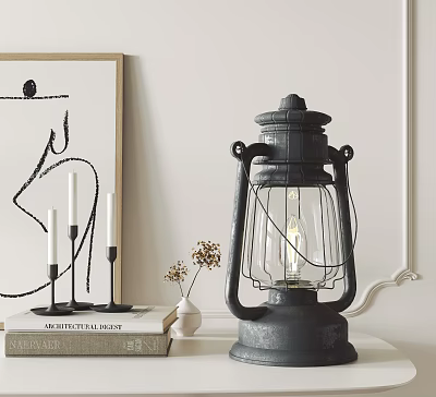 Decorative Ornament Set With Black Lantern Candles Dried Flowers Vase Books And Wall Art 3d model