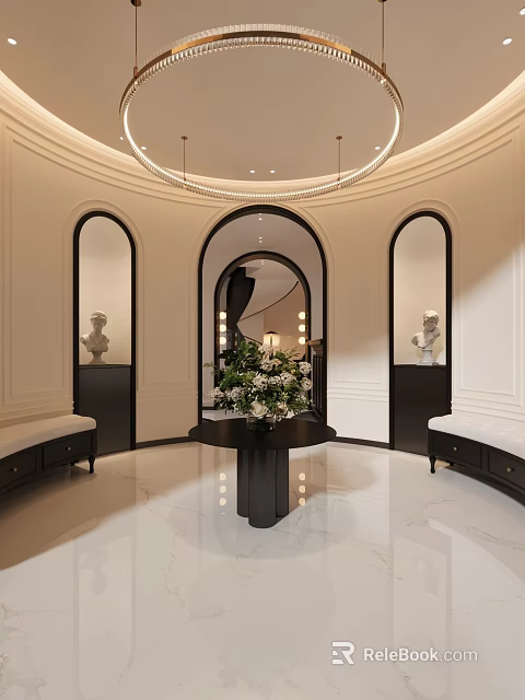 Luxury French Style Beauty Hair Salon Reception Area With Elegant Arched Mirrors And Art Decorations 3d model 