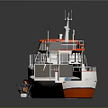 Red And White Water Vessel With Open Deck And Safety Equipment
