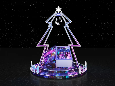 Christmas Tree Photo Check In Spot With Snowflake Purple Pink Lighting Transparent Display Starry Sky 3d model