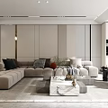 Elegant Modern Living Room Interior With Marble TV Wall Fireplace Gray Coffee Table And Bookshelf