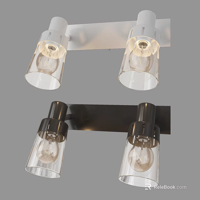 Modern Double Light Wall Sconces With Transparent Glass Shades And Metal Base 3d model 