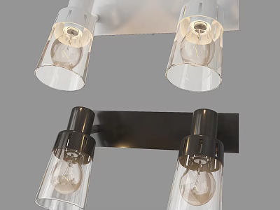 Modern Double Light Wall Sconces With Transparent Glass Shades And Metal Base 3d model