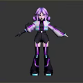 3D Cartoon Character With Purple Pink Hair Black Outfit And Neon Glowing Accents