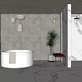 Luxurious Modern Bathroom Interior Design With Freestanding Bathtub Marble Walls And Pendant Lights