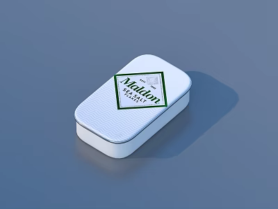 Maldon Sea Salt In Stylish White Rectangular Tin Box For Kitchen Use 3d model