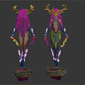 Mythical Antlered Nature Character With Green Long Hair Leafy Decorations And Root Pedestal