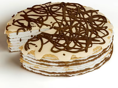 Delicious Layered Cake With Chocolate Drizzle And Layered Texture A Slice Taken 3d model