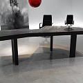 Modern Black Desk Interior Design With Suspended Red Sphere Black Chairs And Monochrome Artwork