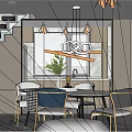 Modern Living Dining Room Interior With Chandelier Dining Table Chairs Sofa And Staircase