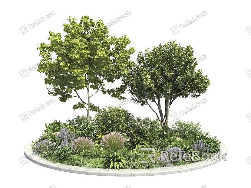 Modern flowerbed plant heap model