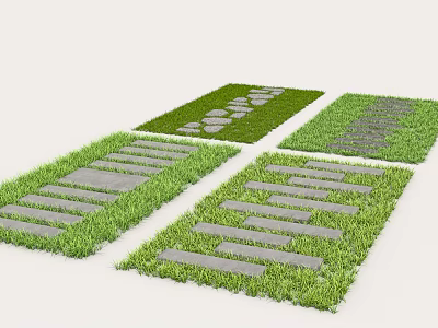 Stepping Stones Path Design On Green Grass Lawn For Garden Landscape 3d model
