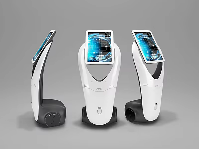 Smart ATM Machines With White Body And Blue Digital Display Screens 3d model